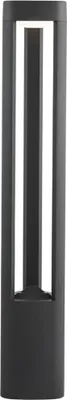 A modern, gray aluminum LED outdoor light fixture with a tall, rectangular design and an open central section.