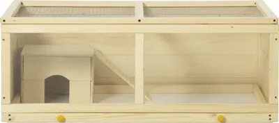 Produktbild von PawHut Hamsterkäfig mit Acrylplatte, 100 x 58 x 38 cm, Hamsterhaus aus Holz mit Klappdeckel, abnehmbarem Tablett und Nest für Chinchillas, Kaninchen, Natur