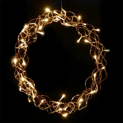 Produktbild von Lichterkranz Ø 40 cm aus kupferfarbenem Draht mit 40 LED warmweiß Türkranz Weihnachtskranz