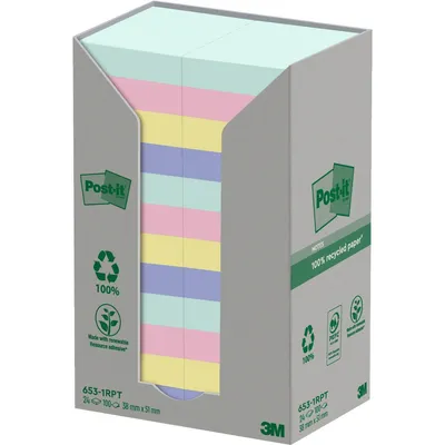 Image de Post-it 653-1RPT Post-it Haftnotizen Recycling Notes, 51 mm x 38 mm, farbig