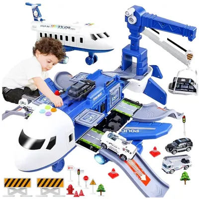 Produktbild von BETTER TOYS® Transport Flugzeug Spielzeug + 4 Autos - Lernspielzeug Transportflugzeug Geschenk Jungen Mädchen Kinder 3 4 5 6 7 8 9 10 Jahren
