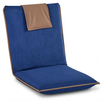 Image de Fauteuil de sol VEVOR, réglable en 6 positions, fauteuil de sol avec dossier, fauteuil de détente avec structure en métal, rembourrage en mousse et revêtement en cuir velours, siège de sol pour la lecture et la détente, bleu foncé