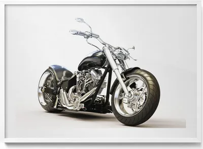 Produktbild von Schwarzes Motorrad– Wandbild mit Rahmen – Gerahmtes Bild  – Wanddekoration – 100x70 cm –  Weiß Rahmen