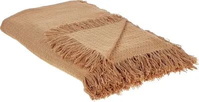 Produktbild von BELIANI Tagesdecke Goldbraun Baumwolle 220x240 cm mit Fransen Modern Schlafzimmer Wohnzimmer Dekodecke Sofadecke Überwurf für Sofa Bett Sessel