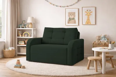 Produktbild von MOEBLO Kindersofa PORTO 120 – Schlafsessel Sofa Sessel Jugendsofa Schlafsofa 2-Sitzer Gästebett mit Schlaffunktion und Bettkasten - Dunkelgrün (BRAGI 78)