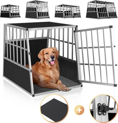 Produktbild von CADOCA® Box transportowy dla psa aluminiowy bagażnik solidny zamykany trapezowy L 66x90x72cm box podróżny box samochodowy box transportowy dla zwierząt