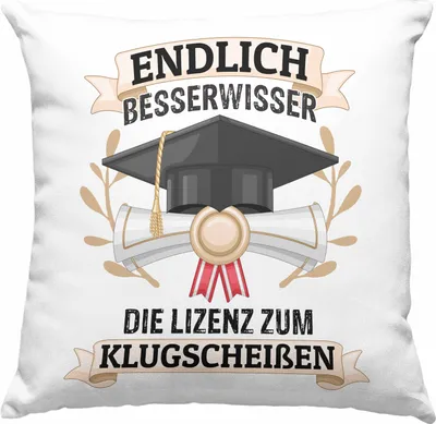 Produktbild von Trendation - Bachelor Abschluss Geschenk Deko-Kissen mit Füllung 40x40 Prüfung Bestanden Uni Graduation Geschenkidee - Endlich Besserwisser (Grau)