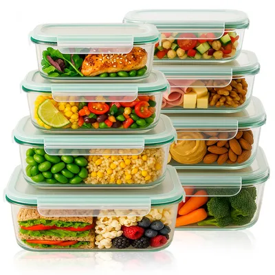 Zdjęcie produktu dla SuperButelki - lunchbox, pojemniki na żywność, 8 sztuk, 370 ml, 630 ml, 1000 ml, 1500 ml szklane i hermetyczne, zorganizuj swoją kuchnię!