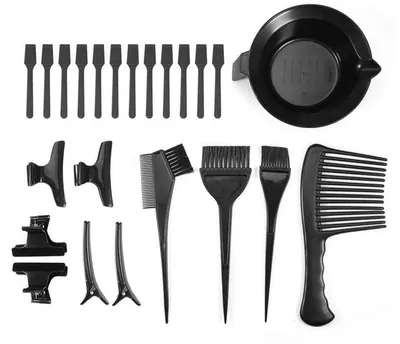 Immagine prodotto di Set per tintura capelli UNIQ da 23 pezzi - Accessori professionali per parrucchieri con bacinella, pennelli, pettine e mollette