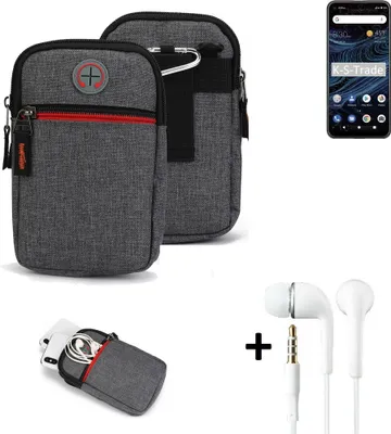 Produktbild von K-S-Trade Gürteltaasche + Kopfhörer kompatibel mit ZTE Blade X1 Handy Tasche Holster Schutz Hülle Handy Hülle grau Zusatzfächer 1x