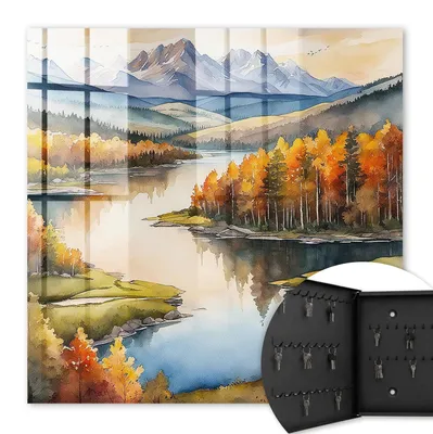 Produktbild von Metall Schlüsselkasten 30 x 30 cm - schwarzer Schlüsselschrank zur Wandmontage - wandhängende Schlüsselbox mit Tür - nach links öffnend - Schlüsselaufbewahrung für Flur - Büro - Arbeitszimmer - Werkstatt - Garage - Herbstliche Berge