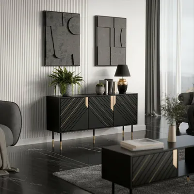 Image de Cossogno - Enfilade, 154x40x72h cm Noir, 2 Étagères