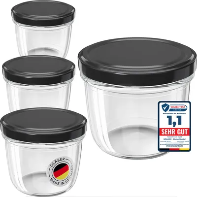Produktbild von 100x WELLGRO Einmachgläser 230ml – Schraubdeckel TO82 schwarz