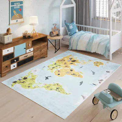 Produktbild von Tapiso Teppich EMMA Modern Kinderzimmer Hellblau Schlafzimmer 160 x 230 cm