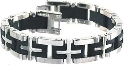 Produktbild von Edelstahl Armband Herrenarmband Massiv mit Kautschuk Hochglänzend - SB6327 - Länge 22,5cm