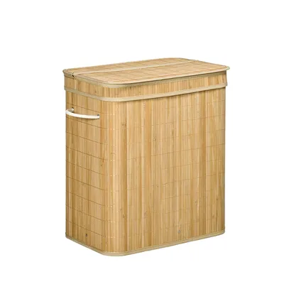 Produktbild von Bambus Wäschekorb mit Deckel und Griffen Faltbarer Wäschebehälter Wäschesammler 90 L 54,2 x 35,2 x 59,5 cm