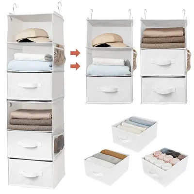 Image de Organisateur suspendu pour armoire, 1 pièce, étagère suspendue en tissu avec tiroirs, blanc, rangement suspendu pour armoire, organiseur d'armoire, étagère suspendue pour chambre à coucher