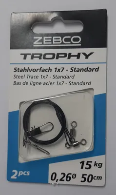 Produktbild von Zebco Trophy Stahlvorfach 2 Stahlvorfächer 1x7 50cm 15kg 2 Stück