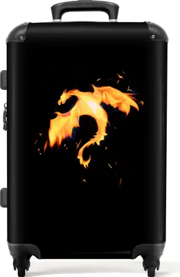 Produktbild von NoBoringSuitcases.com® Großer Koffer - Drache - Feuer - Schwarz - Männer - Kombinationsschloss TSA - Hartschalen Trolley 4 Rollen - 72 liter - Reisekoffer - 66 cmKoffer Mittelgroß 67x43x25 cm, 72L,