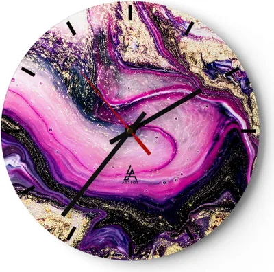 Produktbild von Wanduhr - Rund - Glasuhr - Abstraktion modern - 30x30cm - Schleichendes Uhrwerk - Lautlos - zum Aufhängen bereit - Dekoration Modern - Wanddekoration aus Glas - C3AR30x30-3502