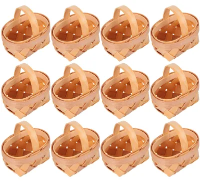 12 Mini-Geflochtene Körbe mit Henkel, Holzoptik, 6,5 cm