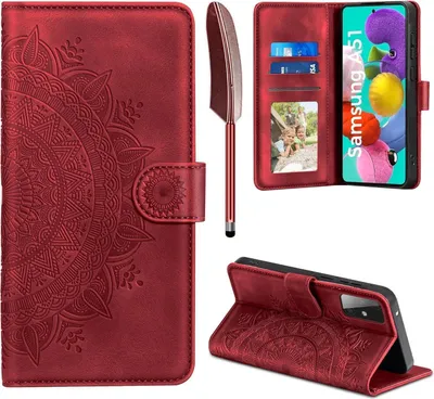 Produktbild von EASDNB Samsung Galaxy A51 Lederhülle Wallet Case Rot