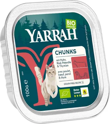 Zdjęcie produktu dla (DLA KOTA) KAWAŁKI KURCZAKA I WOŁOWINY Z PIETRUSZKĄ I TYMIANKIEM100 g - YARRAH