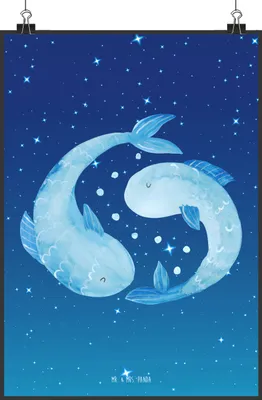 Produktbild von Mr. & Mrs. Panda Bild Sternzeichen Fische DIN A2 - Sternenhimmel Blau - Geschenk, drucke, Geburtstag Februar, wanddeko, Fisch, Wanddekoration, März, Sternbild, Kunstdruck