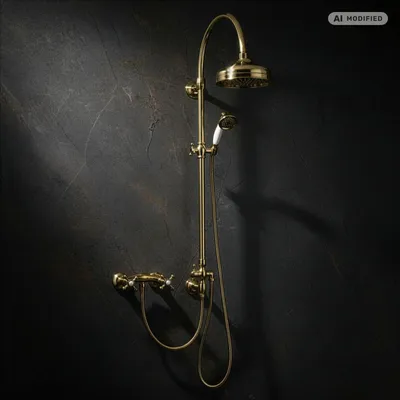 Produktbild von PaulGurkes Duschset Gold Aufputz Duschsystem Regendusche Nostalgie Retro Vintage