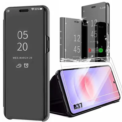 Image de Coque + 2 Verres Trempés pour Samsung Galaxy A37 5G, Antichoc Anti-Rayures Effet Miroir - Noir
