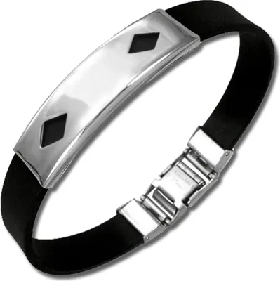 Produktbild von Amello Edelstahl Kautschuk Armband Karo Uni Schmuck silber schwarz ESA505S