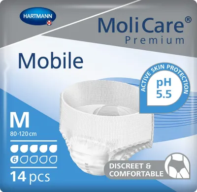 Produktbild von Hartmann MoliCare, Unisex, M, Weiß, 80 - 120 cm, 14 Stück(e), Tasche