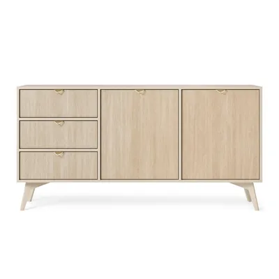 Zdjęcie produktu dla Komoda Beżowa Grove w stylu Skandynawskim 158 cm, 3 Szuflady i 2 Szafki