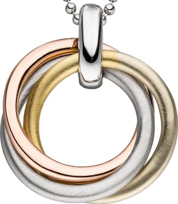 Produktbild von Anhänger 3 Kreise Halsschmuck 925 Silber rhodiniert gelbgold & rotgold vergoldet