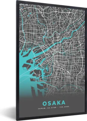 Produktbild von MuchoWow® Gerahmtes Poster Osaka - Karte - Stadtplan - Blau 20x30 cm - Poster mit Schwarzem Bilderrahmen Wandposter Rahmen Foto Bilder - Drucken - Bilder Poster im Rahmen