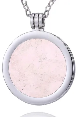 Productafbeelding van Morella damesketting, 70 cm, roestvrij staal, met hanger met edelsteen (rozenkwarts), muntvormig, 33 mm, chakra-schijf, verpakt in een sieradenzakje