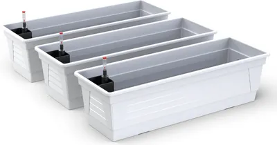 Produktbild von Blumenkasten Milano 3er Set - Weiss - Mit Hydroeinsatz und Wasserstandsanzeiger 60 cm