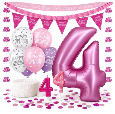 Produktbild von 4. Geburtstag Partyset pink zum Kindergeburtstag Party Deko Set Mädchen rosa
