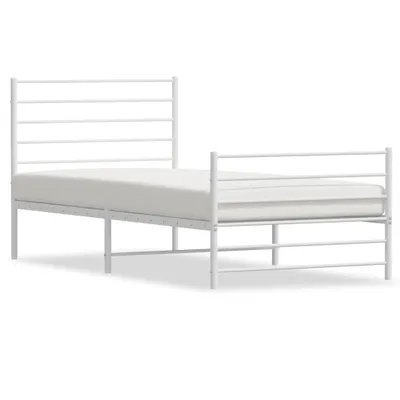 Zdjęcie produktu dla Metalowa Rama Łóżka Z Wezgłowiem I Zanóżkiem, Biała, 100X190 Cm Lumarko!