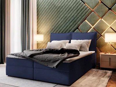 Produktbild von Masseno Boxspringbett LENTE 140x200 cm Komplett-Set mit Bonell Matratze und Topper, Polsterbett mit Bettkästen -Blau, LINCOLN 77