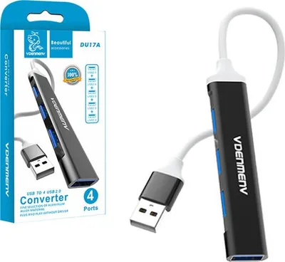 Zdjęcie produktu dla Hub Usb 4Xusb Denmen Czarny Aluminium Du17
