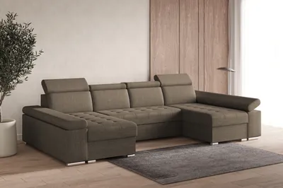 Produktbild von Ecksofa U mit Schlaffunktion, verstellbaren Kopfstützen & Bettkasten – Großes Wohnlandschaft Sofa mit Stauraum - Ecksofa Luka U - Braun (Twist 06)