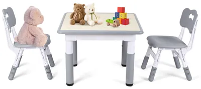 Produktbild von Vigevee Höhenverstellbare Kindersitzgruppe, Grau Holzoptik, 60 x 60 cm, 2 Stühle