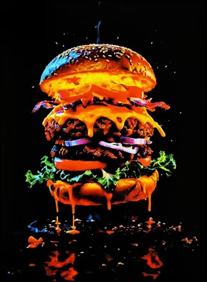 Kunstdruck auf Holz Hamburger Panino Cheeseburger 30x21 cm