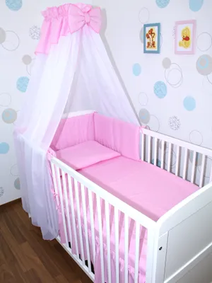 Produktbild von Primawela Baby Bettset - 6 teiliges Set mit Chiffon Himmel Bettwäsche Nestchen 17. Rosa