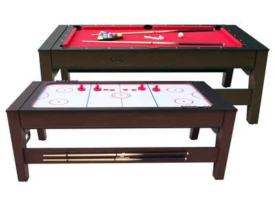 Produktbild von Cougar Reverso Billard & Airhockey Tisch 6ft in Braun / Rot | Höhenverstellbarer Airhockeytisch & Billardtisch 2in1 inkl. Zubehör | Tischbillard für Kinder und Erwachsene für Zuhause