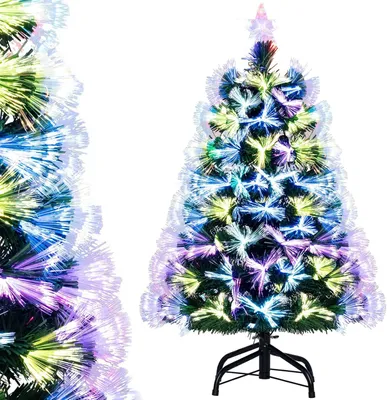 Produktbild von KOMFOTTEU 95 cm künstlicher Weihnachtsbaum, Tannenbaum mit 93 Zweige & LEDs, Christbaum mit Faltbarer Metallständer, Weihnachtsdekoration für Haus, Büro, Geschäfte