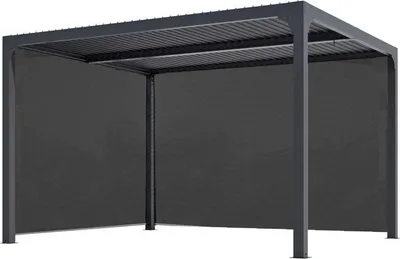 Image de Pergola Bioclimatique Aluminium Gris Anthracite avec Rideau Latéral Manuel – 10,80 m² – Lames Orientables Manuelles