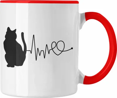Produktbild von Trendation - Katze Herzschlag Tasse Geschenk für Katzenbesitzerin Kaffee-Becher (Rot)