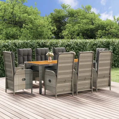 Produktbild von The Living Store 9-tlg. Garten-Essgruppe mit Kissen Grau Poly Rattan